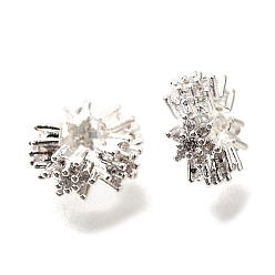 Серебро Плоские круглые латунные микро-паве кубические циркониевые европейские бусины, стойки покрытие, долговечный, серебряные, 10x4.5 мм, отверстие : 4 мм