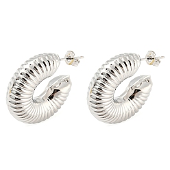 Platinum Rack Plating Brass Donut Stud Earrings, Half Hoop Earrings, Long-Lasting Plated, Lead Free & Cadmium Free, Platinum, 25x28.5x8mm