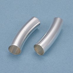 Посеребрённый Бисера латунной трубки, долговечный, изогнутые бусины, трубка, 925 серебро покрытием, 30x8 мм, отверстие : 7 мм