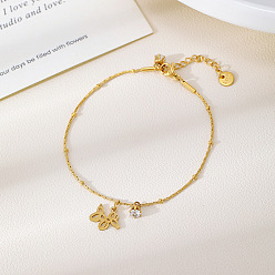 Butterfly 304 Stainless Steel Cutout Charm Bracelets, Golden, Butterfly, 7.09 inch(18cm)