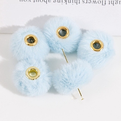 Светло-Голубой Плюшевые тканевые бусины, с металлическими сердечниками, рондель, Небесно-голубой, 20x12 мм