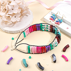 Mixed Color Nbeads DIY Chunky Tube Beads Bracelet Making Kit, Including Porcelain Ceramic & Polymer Clay & Acrylic & Brass Spacer Beads, Natural  Pearl Beads, Elastic Thread, Mixed Color, Tube Beads: 48pcs/set