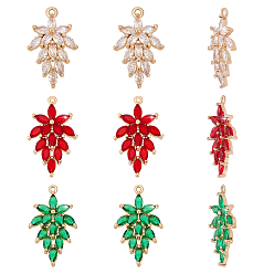 (52) Непрозрачная лаванда 6 шт 3 цвета стеклянные подвески, с латунной фурнитурой , граненые, лист, золотой свет, разноцветные, 24.5x15x4 мм, отверстие : 1 мм, 2 шт / цвет