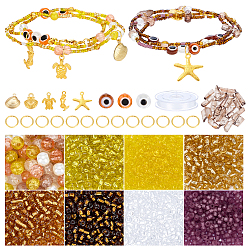 (52) Непрозрачная лаванда Наборы для изготовления эластичных браслетов своими руками, в том числе стеклянный бисер, зло бисера cmолы глаз, Стеклянные бусины, эластичная нить, подвески из сплава и 304 нержавеющей стали, Железные соединительные колечки, разноцветные, 2 мм, отверстие : 1 мм, Около 300 шт / 4.5 г, 7 стили, 4.5 g / style, 31.5 г