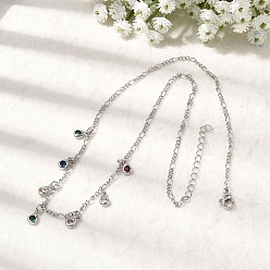 Платина Подвеска в форме капли из латуни с микропаве из кубического циркония, цепочки Фигаро для женщин, стойки покрытие, без кадмия и без свинца, долговечный, платина, 15.94 дюйм (40.5 см)