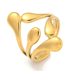 Настоящее золото 18K Ионное покрытие (ip) 304 каплевидное открытое манжетное кольцо из нержавеющей стали для женщин, реальный 18 k позолоченный, регулируемый