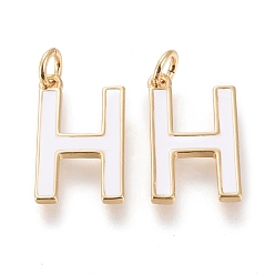Letter H Латунь эмаль подвески, с целью перехода в кольце, долговечный, реальный 18 k позолоченный, letter.h, белые, letter.h, ч: 18x11x1.8 мм, прыжковые кольца: внутренний диаметр: 3 мм