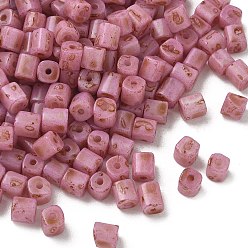 Pale Violet Red Opaque Colours Glass Seed Beads, Column, Fire-Polished, Pale Violet Red, 5~5.5x4.5~5.5x4.5~5.5mm, Hole: 1.2mm, about 219pcs/bag