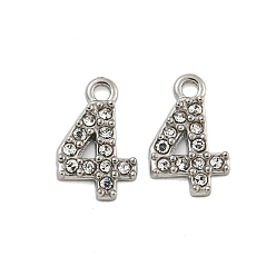 Number 304 подвески из нержавеющей стали, с кристально горный хрусталь, числовые прелести, число, 9x6x1 мм, отверстие : 1 мм