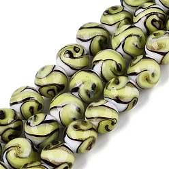 Verde de Amarillo Hilos de cuentas de vidrio soplado hechas a mano con arena dorada, rondo, amarillo verdoso, 8 mm, agujero: 0.8 mm, sobre 50 unidades / cadena, 15.35'' (39 cm)