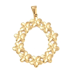 Настоящее золото 18K 304 подвески из нержавеющей стали, овальный подвесной элемент в виде цветочного венка, ионное покрытие (ip), долговечный, реальный 18 k позолоченный, 43x34x1.5 мм, отверстие : 6x3 мм