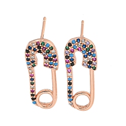 Rose Gold Rack Plating Brass Micro Pave Clear Cubic Zirconia Stud Earring, Cadmium Free & Lead Free, Long-Lasting Plated, Brooch, Rose Gold, 22x9mm