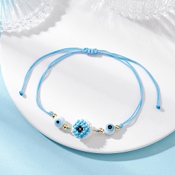 Светло-Голубой Регулируемые браслеты из стеклянных бусин, злые глаза, с нейлоновой нитью, Небесно-голубой, внутренний диаметр: 3-1/2 дюйм (9.05 см)