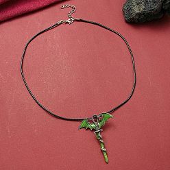 Зеленый Ожерелья с подвеской в виде меча из сплава и эмали в виде дракона, воском ожерелья шнура, античное серебро, зелёные, 17.83 дюйм (45.3 см)