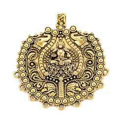 Antique Golden Tibetan Style Alloy Chandelier Components Links, Flat Round, Antique Golden, 61.5x53x3mm, Hole: 2mm and 5.5mm