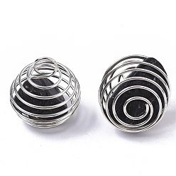Mixed Stone Iron Wrap-around Spiral Bead Cage Pendants, with Natural & Synthetic Mixed Stone Beads inside, Round, Platinum, 21x24~26mm, Hole: 5mm