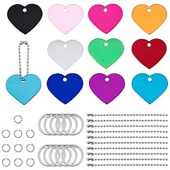 Mixed Color DIY Keychain Making, with Aluminum Pendants, Iron Ball Chains, Jump Ring and Split Key Ring, Heart, Mixed Color, 25x2mm