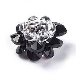 Black Glass Woven Beads, Cluster Beads, Lotus, Black, 25~28x14mm, Hole: 5mm