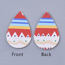 Разноцветный Большие кожаные подвески, Пасхальная тема, слезинка с узором, красочный, 55~56.5x35~37x2 мм, отверстие : 1~2 мм