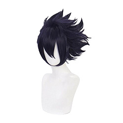Fibra de Alta Temperatura Pelucas cortas de cosplay de anime, pelucas de punta de héroe sintético para disfraz de maquillaje, con explosión, añil, 7 pulgada (18 cm)