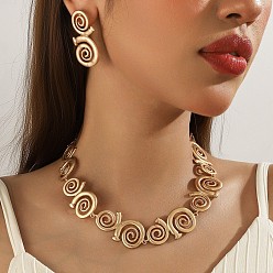 Золотой Комплекты из цепочки и сережек-гвоздиков из сплава с вихревыми звеньями для женщин, золотые, колье: 16.54 дюйм (42 см)