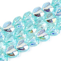 Бирюза Гальванизируйте прозрачное стекло бисер нитей, сердце, с покрытием AB цвета, граненые, окрашенный и сердечный, бирюзовые, 12~13x14~15x8~9 мм, отверстие : 1~1.2 мм, около 60~61 шт / нитка, 28.35~29.13 дюйм (72~74 см)