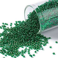 (36) Silver Lined Green Emerald Круглые бусины toho, японский бисер, (36) посеребренный зеленый изумруд, 15/0, 1.5 мм, отверстие : 0.7 мм, Около 3000 шт / 10 г