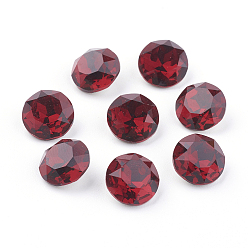 Siam Pointed Back & Back Plated Glass Rhinestone Cabochons, Grade A, Faceted, Flat Round, Siam, 10x5mm