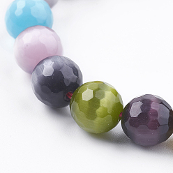 Mixed Color Cat Eye Beads Strands, Faceted, Round, Mixed Color, 11~11.5mm, Hole: 2mm, about 33pcs/strand, 14.7 inch(37.5cm)