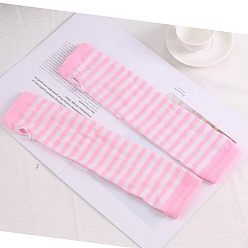 Flamingo Acrylic Fiber Yarn Knitting Fingerless Gloves, Stripe Pattern Winter Warm Gloves with Thumb Hole, Flamingo, 310x80mm