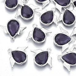 Индиго Граненые подвески стекла, с элементами из экологически чистого сплава, без кадмия, без никеля и без свинца, ангел, серебряные, индиговые, 18x22x4.5 мм, отверстие : 1.6 мм