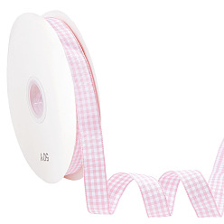 Pink Полиэфирные ленты, шотландка, аксессуары для одежды, розовые, 5/8 дюйм (15 мм), около 50.00 ярдов (45.72 м) / рулон