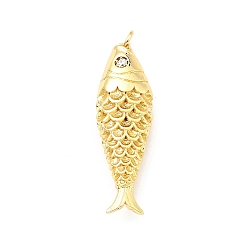 Clear Brass Micro Pave Clear Cubic Zirconia Pendants, with Jump Ring, Cadmium Free & Lead Free, Fish, Real 18K Gold Plated, 36.5x11x6.5mm