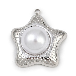 Нержавеющая Сталь Цвет 304 подвески из нержавеющей стали, с пластиковой имитационной жемчужиной, очарование морской звезды, цвет нержавеющей стали, 29.5x27x10.5 мм, отверстие : 1.6 мм