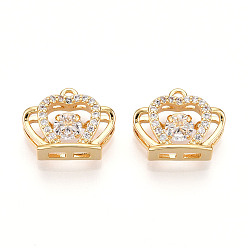 Настоящее золото 18K Латунные микро проложить кубического циркония прелести, корона, реальный 18 k позолоченный, 10.5x13x4.5 мм, отверстие : 1.2 мм