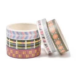 Mixed Color 5 Rolls Paper Adhesive Tapes, Decorative Sticker Roll Tape, for Card-Making, Scrapbooking, Diary, Planner, Envelope & Notebooks, Mixed Color, 10mm, about 2.19 yards(2m)/roll