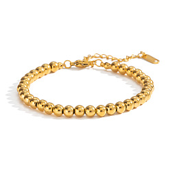 Echt 18 k vergoldet 5mm 304 Runde Edelstahl-Perlenarmbänder für Damen, echt 18 k vergoldet, 6.69 Zoll (17 cm)