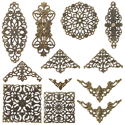 Античная Бронза 120шт 10 стилизованные железные брелоки для разъемов, полый, Выводы по изготовлению свадебных головных уборов, разнообразные, античная бронза, 16~80.5x24~57x0.6~1 мм, отверстие : 1~3 мм, 12 шт / стиль