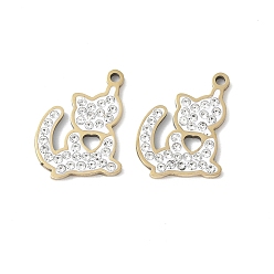 Cat Shape 201 из нержавеющей стали горный хрусталь подвески, с эмалью, реальный 18 k позолоченный, форма кошки, 14x13.5x2 мм, отверстие : 1.2 мм