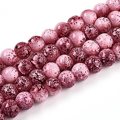 Pink Прозрачная краска для запекания стеклянные бусины нити, круглые, два тона, розовые, 7.5~8 мм, отверстие : 1.2 мм, около 80~82 шт / нитка, 26.77~27.56 дюйм (68~70 см)