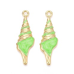 Светло-зеленый Большие подвески из сплава и эмали, форма раковины, без кадмия, без никеля и без свинца, золотые, светло-зеленый, 61.5x20x6 мм, отверстие : 4 мм