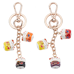 (52) Непрозрачная лаванда 2шт 2 цвета фарфоровый брелок-подвеска maneki neko lucky cat, брелок богатства по фэн-шуй, с железной фурнитурой, разноцветные, 11.7 см, 1 шт / стиль