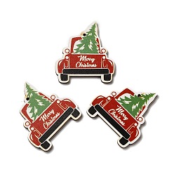 Автомобиль Деревянные подвески с односторонним принтом, рождественские прелести, автомобиль, 50x45x2.6 мм, отверстие : 2 мм