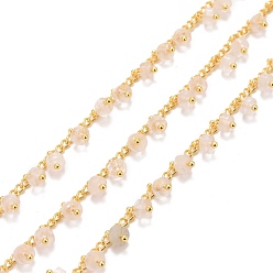 Хрусталь Цепочки из бисера из натурального кварца, с ионным покрытием (ip) латунная цепь, долговечный, пайки, 3x2x0.5 мм