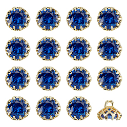 Королевский синий Пуговицы на ножке из латуни с микропаве и кубическим цирконием в виде цветка, 1-луночное, золотые, королевский синий, 12x9 мм, отверстие : 1.8 мм