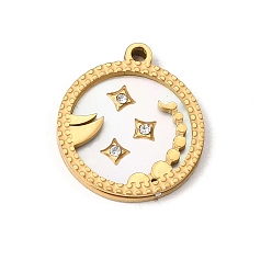 Scorpio 12 Constellations 304 Stainless Steel & Natural Shell & Rhinestone Pendants, Ion Plating(IP), Long-Lasting Plated, Scorpio Charm, 17x15x2mm, Hole: 1.5mm