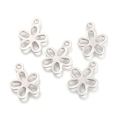 Edelstahl Farbe Anlaufgeschützt 201 Charms aus Edelstahl, Laserschnitt, Blume, Edelstahl Farbe, 14.5x12x0.6 mm, Bohrung: 1.5 mm