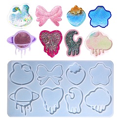 White DIY Quicksand Silicone Molds, Shaker Molds, Resin Casting Molds, Rabbit/Star/Moon/Planet, White, 141x266x9.5mm, Inner Diameter: 45~69.5x49~74mm