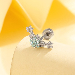 Аквамарин Серьги-звезды с латунным паве из кубического циркония на хрящ, с 304 штифтов из нержавеющей стали, цвет нержавеющей стали, аквамарин, 7.5x12 мм