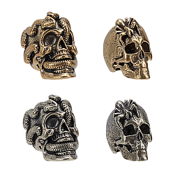 Mixed Color 4Pcs 4 Styles Outdoor EDC Tool Brass Parachute Rope European Beads, Large Hole Beads, Skull with Spider, Mixed Color, 19~21x11~14x17~18mm, Hole: 5.2~5.8mm, 1pc/style
